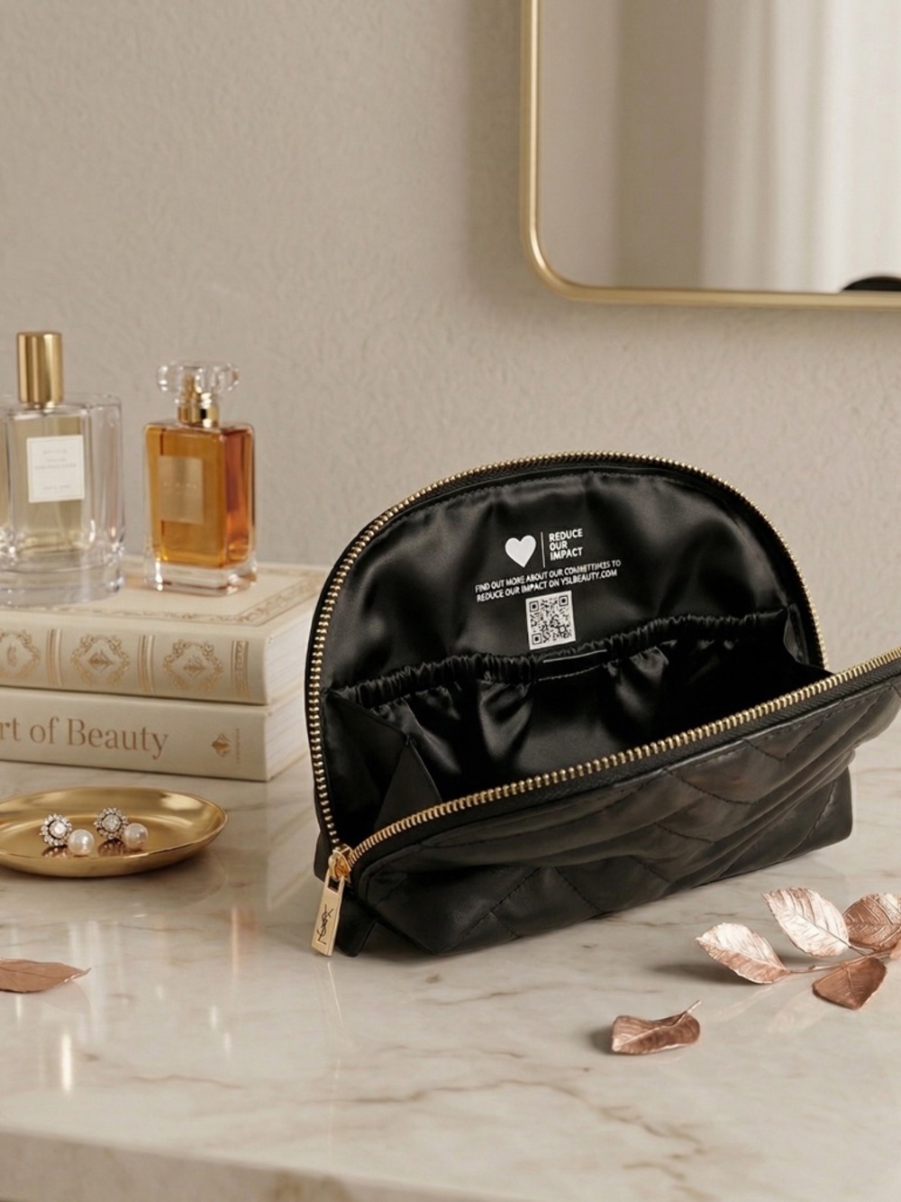 YSL Beauty  Black Quilted Cosmetic Pouch with Gold Zipper - Picture 2 of 7